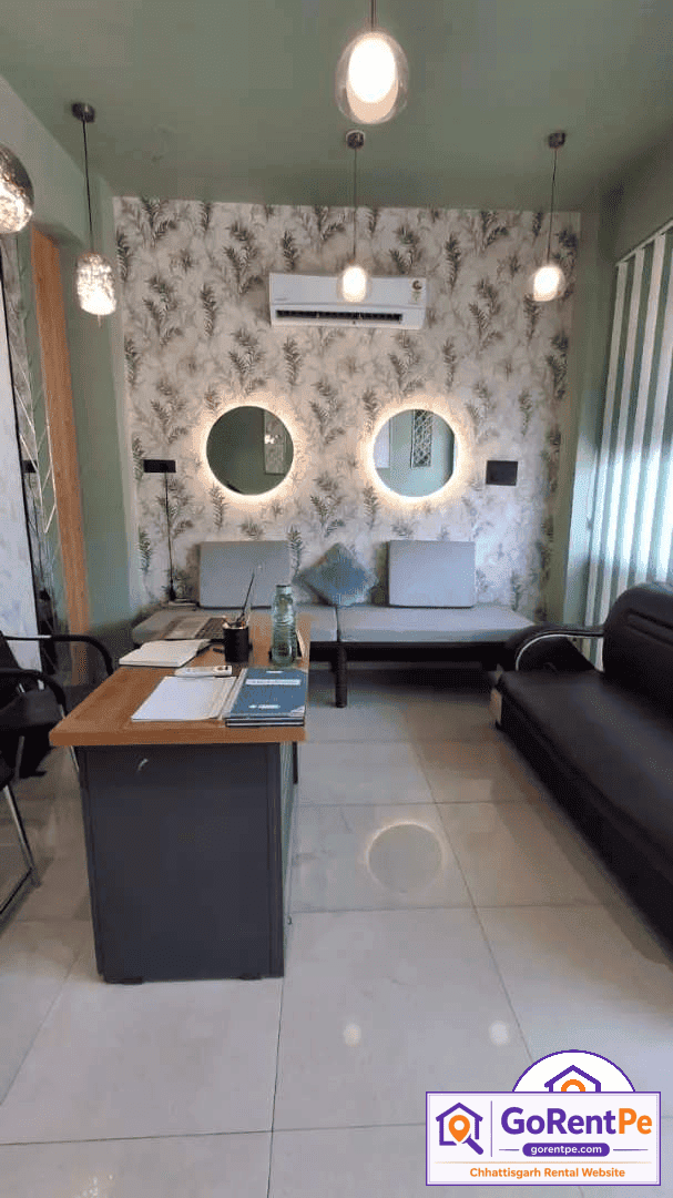 1500 sq ft furnished commercial space for rent in Smriti Nagar Bhilai with digital classroom, reception area, 2 washrooms, parking, electricity, and water supply suitable for coaching classes, training centers, seminars, workshops, and professional meetings