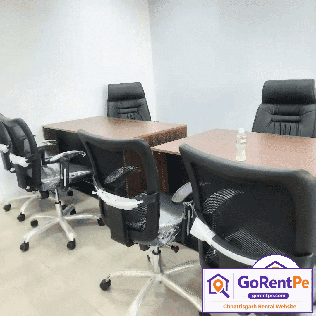 Fully furnished office space for rent in Devendra Nagar Raipur with boss cabin AC parking and lift facility