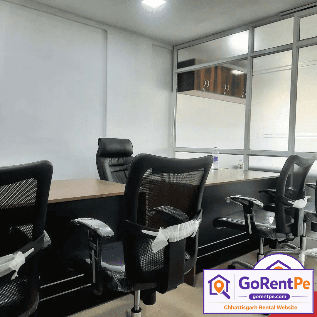 Fully furnished office space for rent in Devendra Nagar Raipur with boss cabin AC parking and lift facility