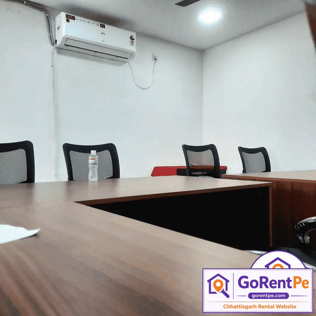 Fully furnished office space for rent in Devendra Nagar Raipur with boss cabin AC parking and lift facility