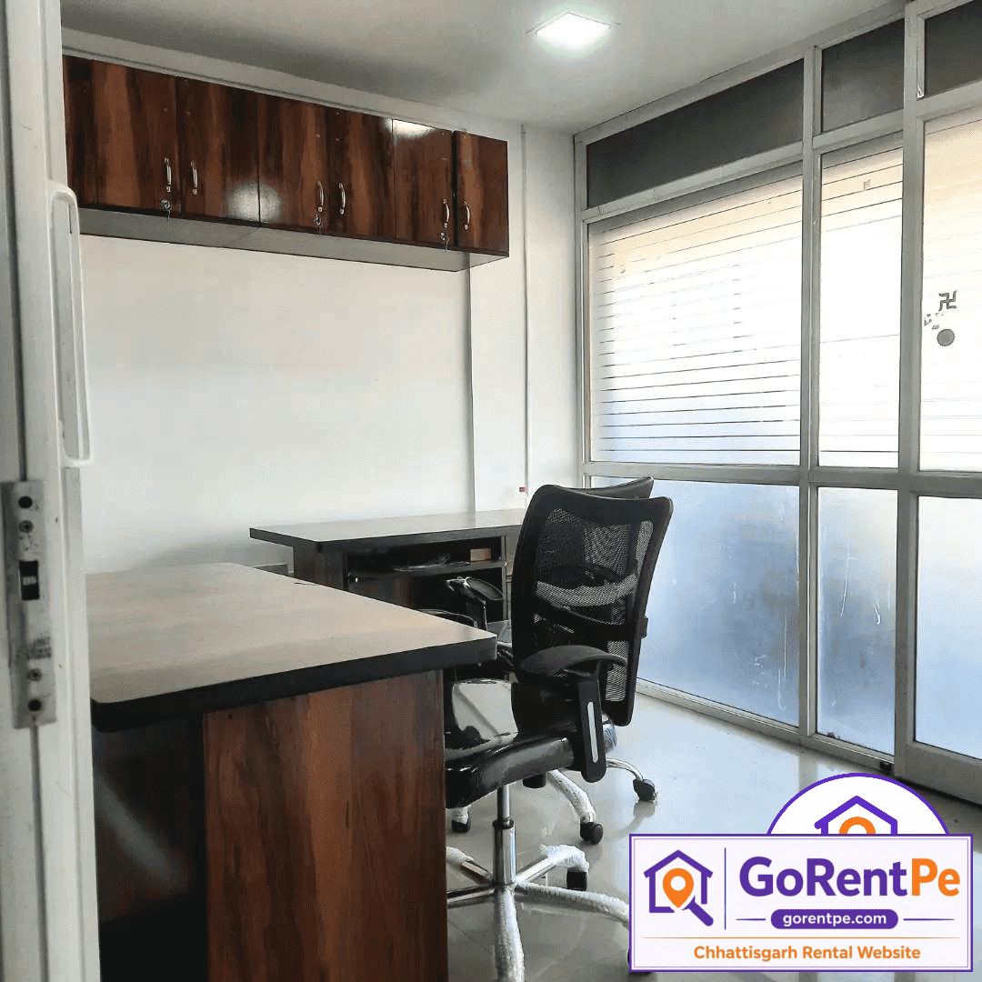 Fully furnished office space for rent in Devendra Nagar Raipur with boss cabin AC parking and lift facility